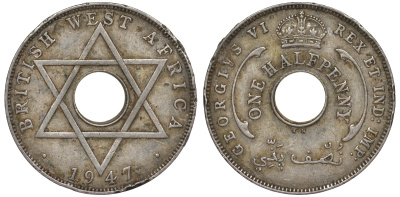 Британская Западная Африка 1/2 пенни 1947 KN, Георг VI KM 18 медно-никель 25-1312