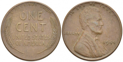 США 1 ЦЕНТ 1944 ЛИНКОЛЬН KM А132 медь цинк 3309-118