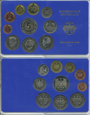 ФРГ НАБОР ИЗ 9 МОНЕТ 1980 J ОФИЦИАЛЬНЫЙ НАБОР В ПЛАСТИКЕ PROOF 00-00