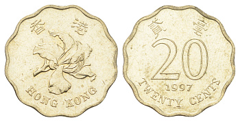 Гонконг 20 центов 1997 KM 67 никель латунь UNC 4701-216
