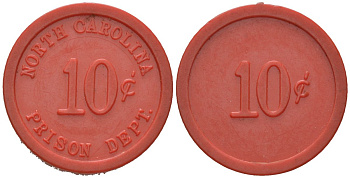 США, тюремное управление Северной Каролины тюремный жетон в 10 центов ND (1930-1970) пластик 4150-654