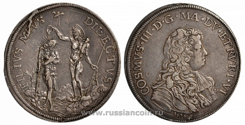 Тоскана 1 пиастр 1676 Козимо III Медичи, крещение Иисуса, Иоанн Креститель Dav. 4209 серебро 00-000-00