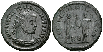 Римская Империя двойной денарий 295 - 296 Диоклетиан CONCORDIA MILITVM Гераклея Good Very fine RIC 13 бронза 1073-3-6-4