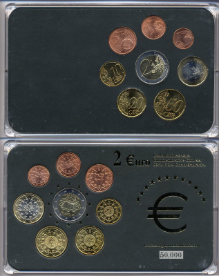 Португали евронабор от 1 евроцента до 2 евро включает 2 евро 2007 Римский договор, планшет биметалл, медно-никель UNC 3-6-1-22