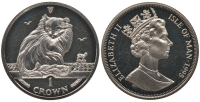 Остров Мэн 1 крона 1995 турецкая кошка KM 446 медно-никель UNC 1071-9-43