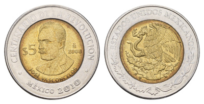 Мексика 5 песо 2008 Столетие революции - Хосе Васконселос KM 897 биметалл UNC 216-1133