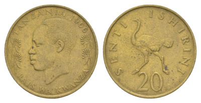 Танзания 20 центов 1966 KM 2 никель латунь 4620-937