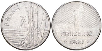 Бразилия 1 крузейро 1980 сахарный тростник KM 590 нержавеющая сталь 213-645