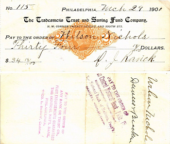 США чек на 34,18 долларов 1901 Филадельфия бумага 6287-36-3-2
