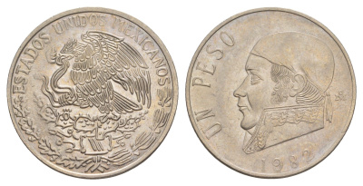 Мексика 1 песо 1982 Mo, Хосе Мария Морелос, закрытая цифра 8 KM 460 медно-никель 4637-614