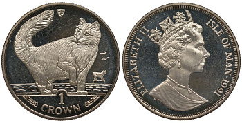 ОСТРОВ МЭН 1 КРОНА 1991 НОРВЕЖСКАЯ КОШКА KM 292 медно-никель UNC 1078-4-54