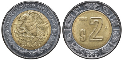 Мексика 2 песо 1998 Мо KM 604 биметалл UNC 4591-552