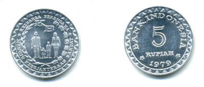 Индонезия 5 рупий 1979 FAO, планирование семьи KM 43 алюминий UNC 4385-1024