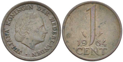 Нидерланды 1 цент 1964 Юлиана (1949-1980) KM 180 бронза 214-1031