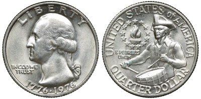 США 25 центов (квотер) 1976 200 лет независимости (1776-1976), Вашингтон, барабанщик KM 204 медь плакированная медно-никелем 4681-915