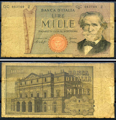 Италия 1000 лир 1977 Pick 101 e бумага 6285-35-1-2