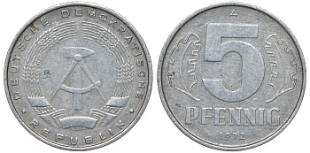 ГДР 5 пфеннигов 1972 A KM 9.1 алюминий 62-233