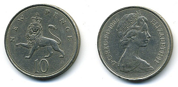 Великобритания 10 пенсов 1968 Елизавета II (1952-2022) KM 912, Spink 4231 (F1) медно-никель  4110-1114