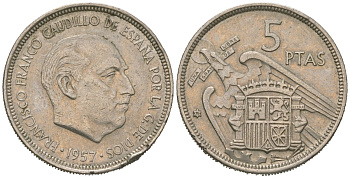 Испания 5 песет 1957 (75) Франсиско Франко (1939-1975) KM 786 медно-никель 4619-731