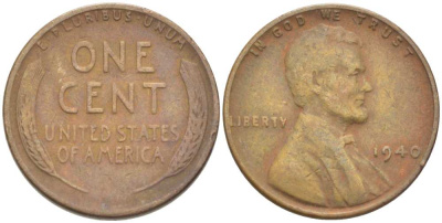 США 1 ЦЕНТ 1940 ЛИНКОЛЬН KM 132 бронза 218-815