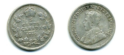 КАНАДА 5 ЦЕНТОВ 1912 ГЕОРГ V серебро 46-512