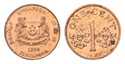 Сингапур 1 цент 1994 KM 98 цинк плакированный медью 188-1158