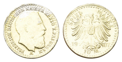 Германия игровой жетон в 10 марок 1907 диаметр 18,5 мм, вес 0,3 гр картон 4702-1034