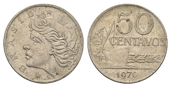 Бразилия 50 сентаво 1970 KM 580a медно-никель 4663-533