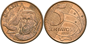 БРАЗИЛИЯ 5 СЕНТАВО 2002 KM 648 сталь плакированная медью 87-436