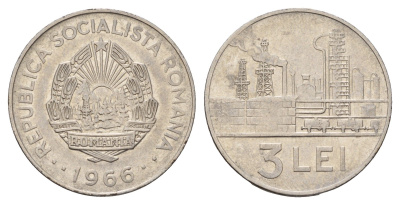 Румыния 3 лей (лея) 1966 KM 96 сталь плакированная никелем 3459-733