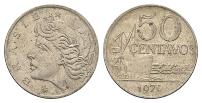 Бразилия 50 сентаво 1970 KM 580a медно-никель 4663-533