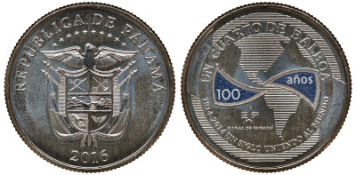 Панама 1/4 бальбоа 2016 100 лет строительству Панамского канала. Век объединяя мир, 1914-2014 KM 159 медно-никель UNC M52-06