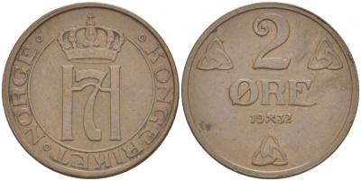 НОРВЕГИЯ 2 ЭРЕ 1932 KM 371 бронза 4548-425
