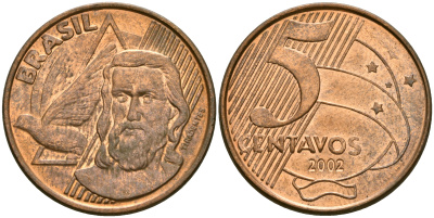 БРАЗИЛИЯ 5 СЕНТАВО 2002 KM 648 сталь плакированная медью 87-436