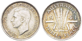 Австралия 3 пенса 1941 m, Георг VI (1937-1952) KM 37 серебро 4516-135
