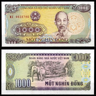 Вьетнам 1000 донгов 1988 Хо Ши Мин, маленькая серия Pick 106a бумага UNC (пресс) 446-18-2-3