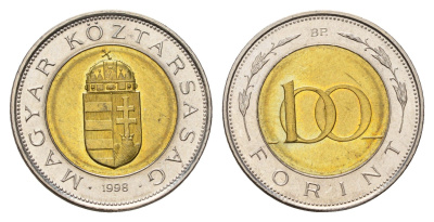 Венгрия 100 форинтов 1998 KM 721 биметалл UNC 4119-232