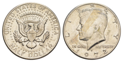 США 1/2 доллара (50 центов) 1972 D, Джон Кеннеди KM 202b медь плакированная медно-никелем aUNC 189-724