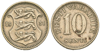 Эстония 10 центов 1931 Республика (1918-1941) KM 12 никель бронза 4615-1128