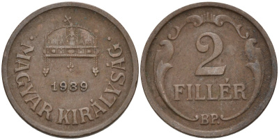 Венгрия 2 филлера 1939 BP KM 506 бронза 4115-1168