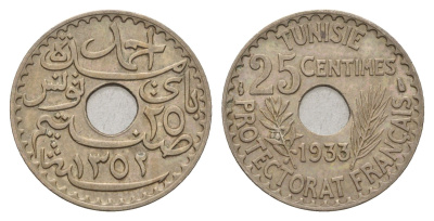 Тунис 25 сантимов 1933 KM 260 медно-никель aUNC 4127-1934