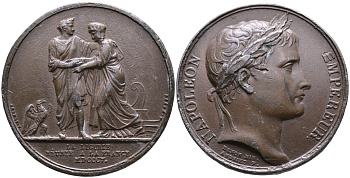 ФРАНЦИЯ МЕДАЛЬ 1805 НАПОЛЕОН ИМПЕРАТОР, МЕДАЛЬ НА ПРИСОЕДИНЕНИЕ ЛИГУРИИ К ФРАНЦИИ, диаметр 41 мм., вес 37,76 гр. бронза 01-107-14