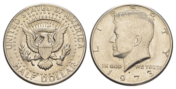 США 1/2 доллара (50 центов) 1973 Джон Кеннеди KM 202b медь плакированная медно-никелем aUNC 4536-221