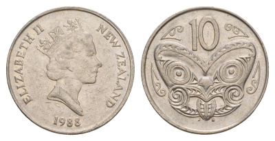 Новая Зеландия 10 центов 1988 KM 61 медно-никель 4182-142