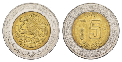 Мексика 5 песо 2016 Mo KM 605 биметалл UNC 4637-713