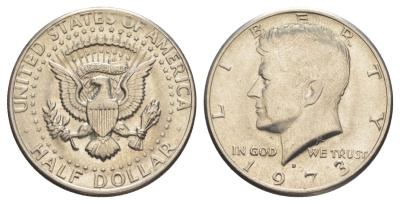 США 1/2 доллара (50 центов) 1973 Джон Кеннеди KM 202b медь плакированная медно-никелем aUNC 4536-221