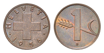 Швейцария 1 раппен 1956 B KM 46 бронза 4708-244