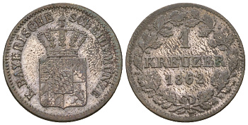 Бавария 1 крейцер 1862 Максимилиан II (1848-1864) KM 473 серебро 4576-1123