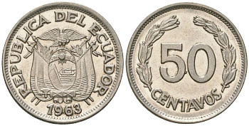 Эквадор 50 сентаво 1963 KM 81 сталь плакированная никелем aUNC 4448-953