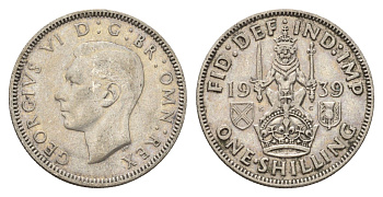 Великобритания 1 шиллинг 1939 Георг VI (1936-1952), Шотландский герб KM 854, Spink 4083 серебро 4116-1236